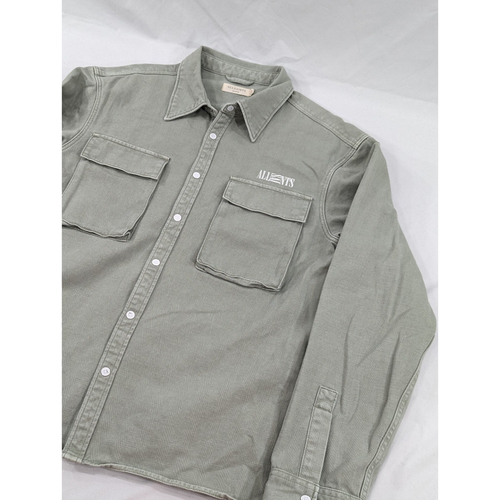 ALL SAINTS Stockton Military Snap Front Denim Shirt Men's Size M Light Green EUC